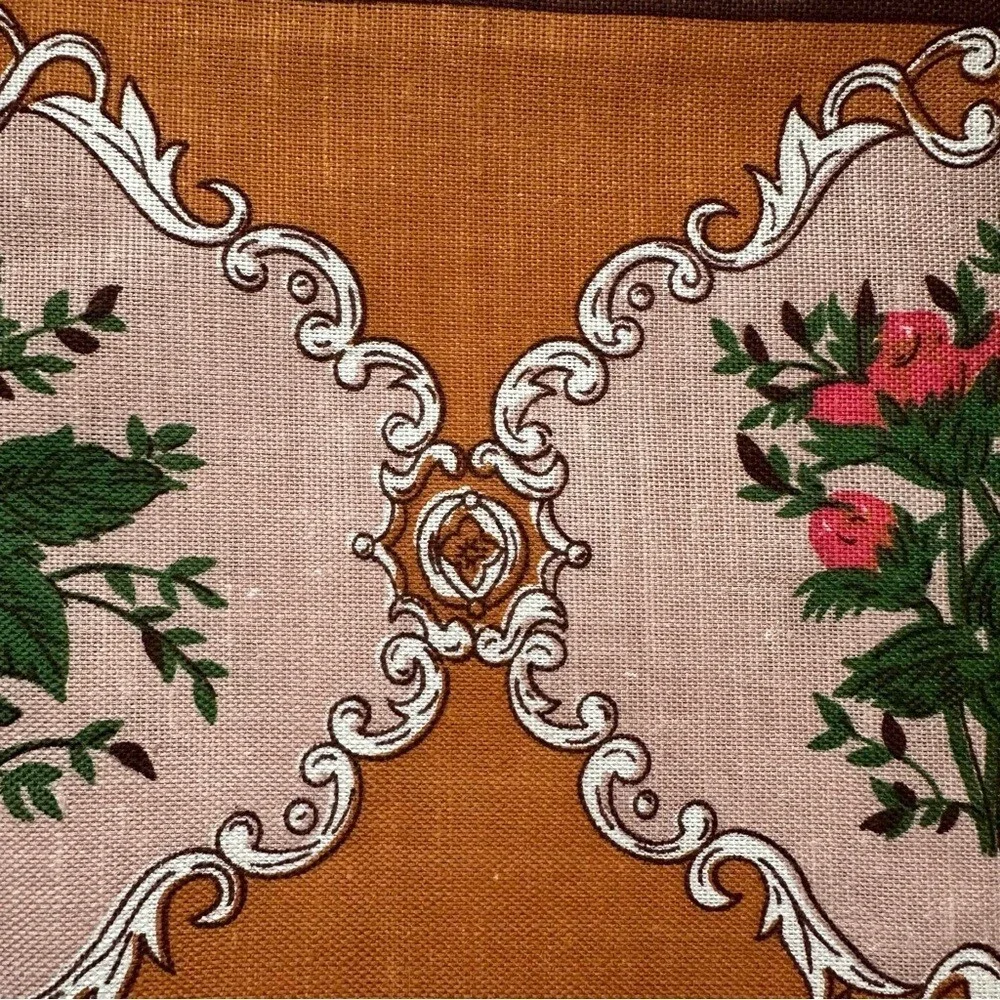 NOS Vintage Heritage Cotton Linen Rectangular Tablecloth Cream Brown - 51